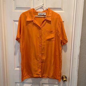 VTG Diane von Furstenberg Color Authority Orange 100% Silk Button Down Shirt L